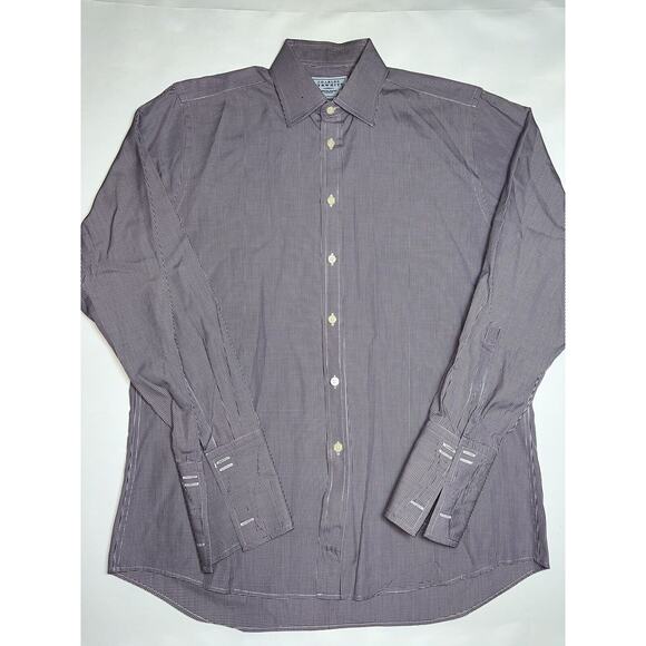 Charles Tyrwhitt Shirt Size 16.5/34 Burgundy Check Jermyn Street London Slim - Picture 3 of 16